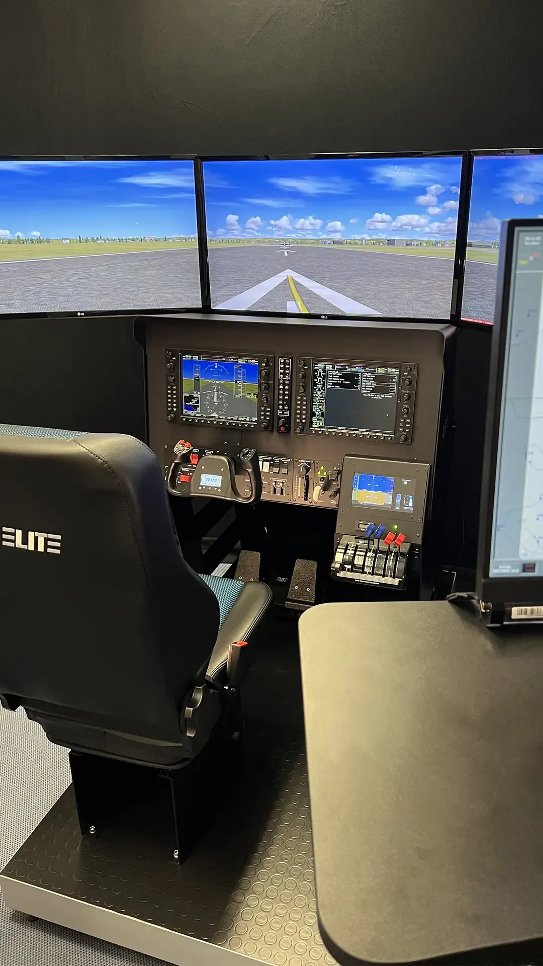 The ELITE PI-1000 flight deck with wraparound visual displays